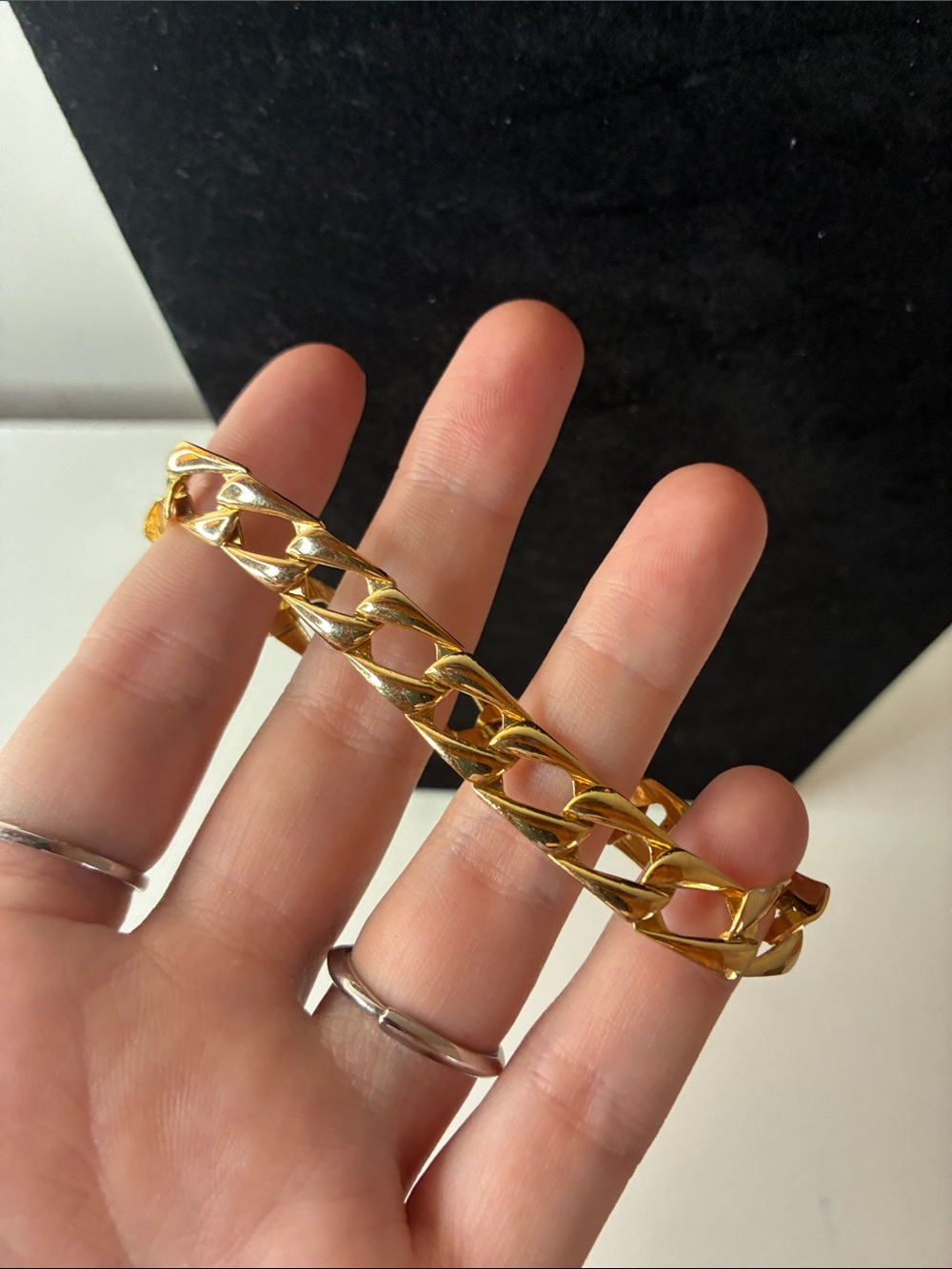 Vintage Gold-Tone Textured Hoop Earrings and Cuban Link Chain Bracelet Set - Picture 11 of 12